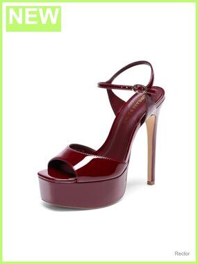 Women's High Platform Heels Stiletto Sandals Faux Leather Square Toe Ankle Strap